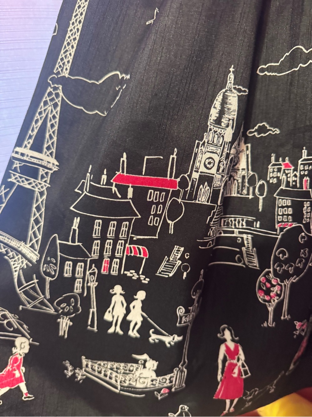 Rare Editions Black Paris Skyline Dress with Pink Sash - Picture 7 of 8